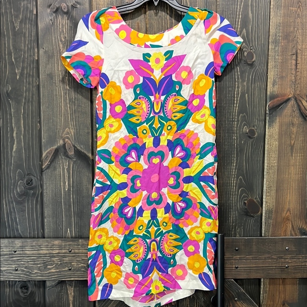 See By Chloe Silk Dress 4 Colorful Boho Mini Short Sleeves‎ Vtg Floral Hippie